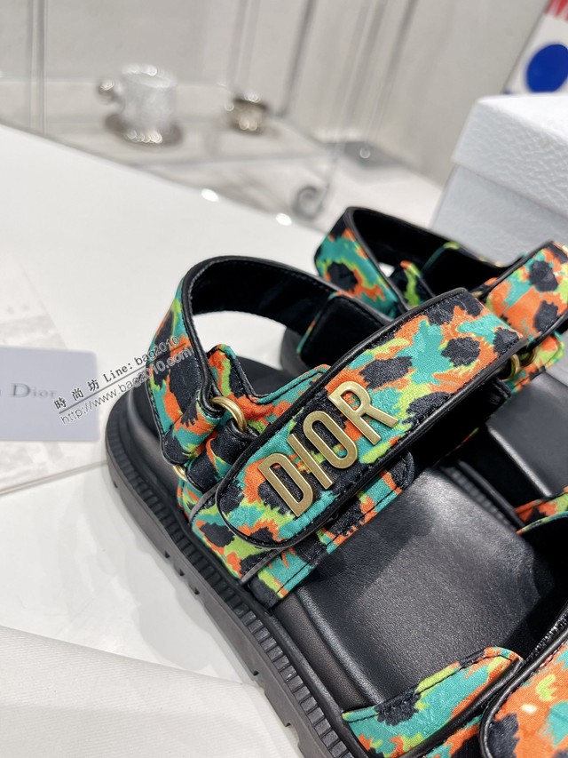 Dior迪奧2022新款新色系魔術貼涼鞋原版複刻專櫃豹紋系沙灘涼鞋女士涼鞋 dx3090